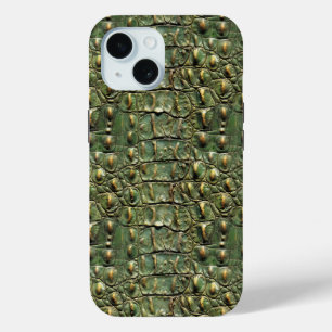 Coque Pour iPhone 15 Motif en cuir crocodile vert