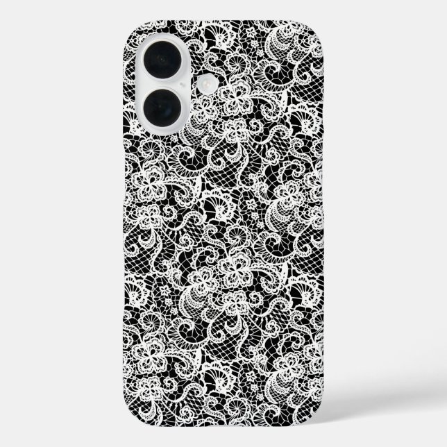 Coques Case-Mate iPhone Motif en dentelle blanche sur noir (Verso)