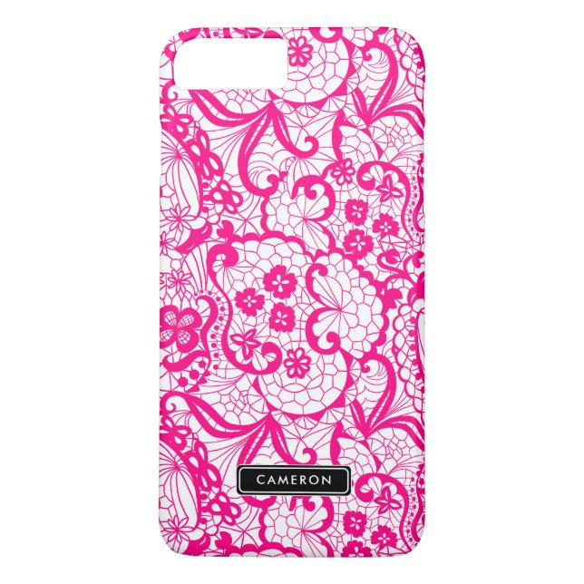 Coques Case-Mate iPhone Motif en dentelle rose chaud Personnalisé iPhone 8 (Dos)