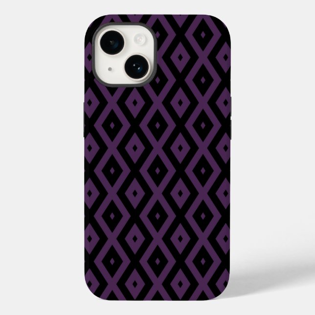 Coques Case-Mate iPhone Motif en diamant noir et violet foncé (Verso)
