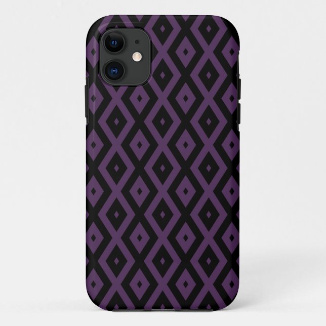 Coques Case-Mate iPhone Motif en diamant noir et violet foncé (Dos)