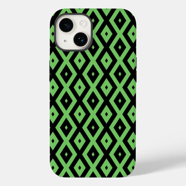 Coques Case-Mate iPhone Motif en diamant vert citron et noir (Verso)