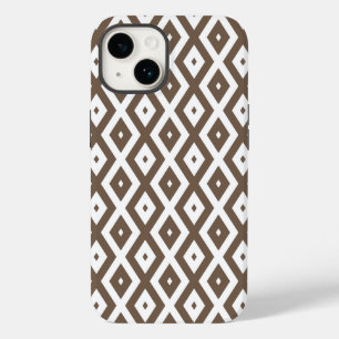 Coque Pour iPhone 14 Motif en losange marron taupe et blanc