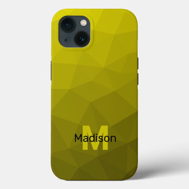 Coques Case-Mate iPhone Motif en maille géométrique gris foncé jaune (Verso)