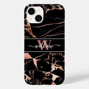 Coque Pour iPhone 14 Motif en marbre Monogramme Rose or noir