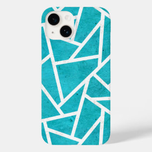 Coque Pour iPhone 14 Motif en mosaïque bleu-vert et blanc