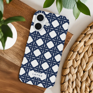 Coque Pour iPhone 16 Motif en panier d'été blanc et marine