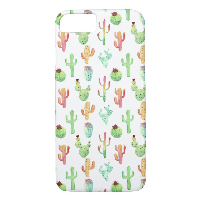 Coques Case-Mate iPhone Motif en pastel d'aquarelle de cactus (Dos)