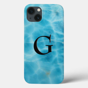 iPhone 13 Case Motif en pierre de Gem, Larimar bleu et Onyx noir