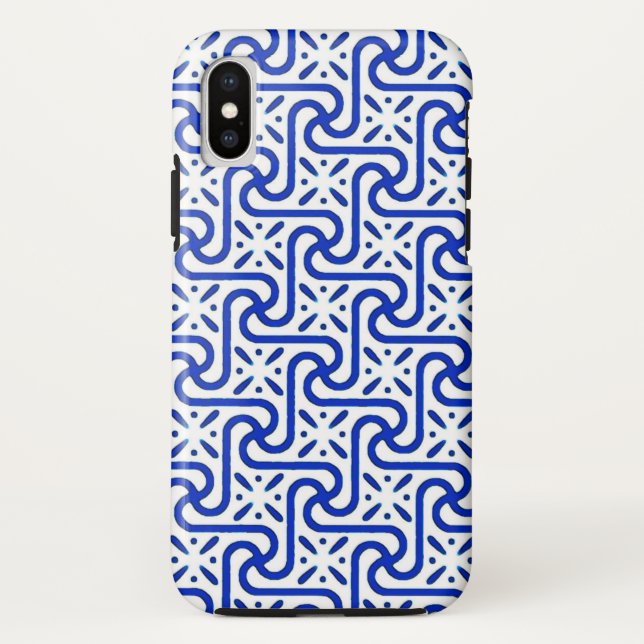 Coques Case-Mate iPhone Motif en tuiles égyptiennes, blanc et bleu cobalt (Dos)