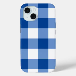Coque Pour iPhone 15 Motif en vichy bleu
