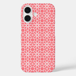 Coque Pour iPhone 16 Motif en zellige marocain rose et blanc