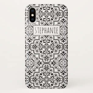 Etui iPhone Case-Mate Motif et nom damassé noir et blanc