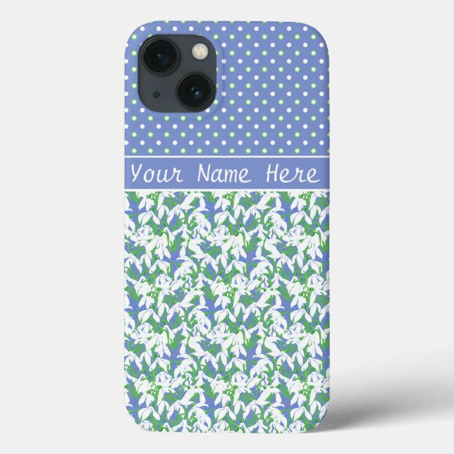 Coques Case-Mate iPhone Motif et Pois White Snowdrops sur Blue (Verso)
