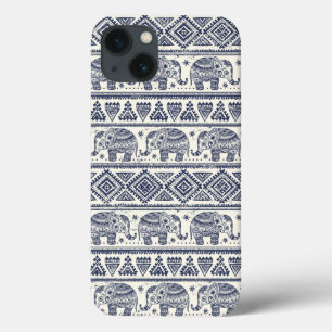 iPhone 13 Case Motif ethnique bleu d'éléphant