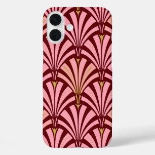 Coques iPhone 16 Plus Motif éventail Art déco - rose et bordeaux