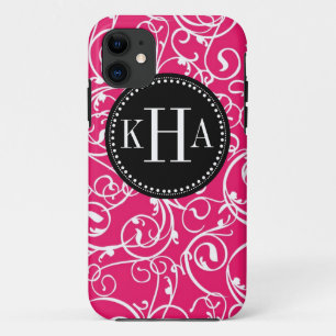 Coques Pour iPhone Motif fait sur commande de monogramme de damassé