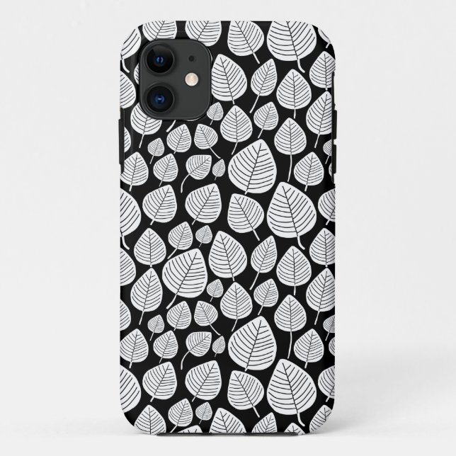 Coques Case-Mate iPhone Motif feuille 02 - Blanc sur noir (Dos)