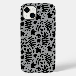 Coque Pour iPhone 14 Plus Motif Feuille tombé noir sur gris