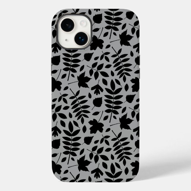 Coques Case-Mate iPhone Motif Feuille tombé noir sur gris (Verso)