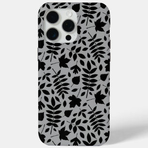 Coque iPhone 15 Pro Max Motif Feuille tombé noir sur gris
