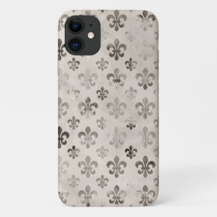 Case-Mate iPhone Case Motif Fleur De Lis Gris Argent en détresse Tendanc