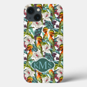 Etui iPhone 13 Motif Fleur Exotique Et Oiseau   Monogramme