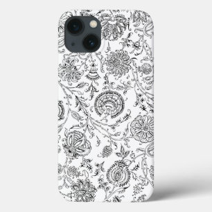 iPhone 13 Case Motif Fleur noir et blanc