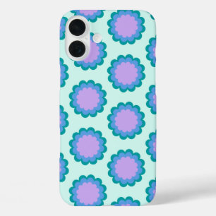 Coques iPhone 16 Plus Motif Fleur rétro mignonne en Mint et violet