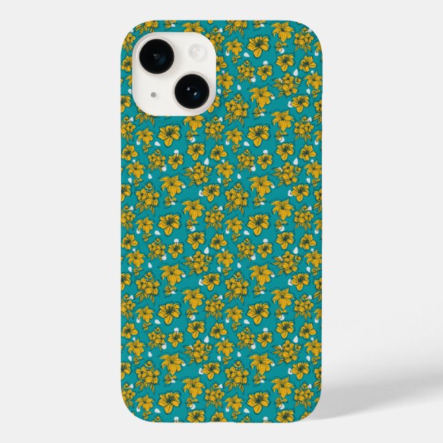 Coques Case-Mate iPhone Motif Fleurs Turquoises jaunes (Verso)