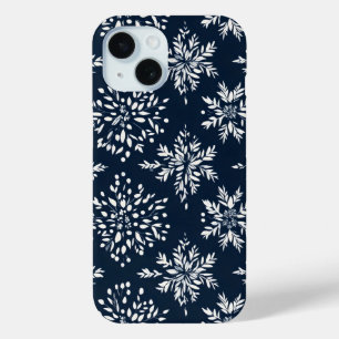 Coque Pour iPhone 15 Motif Flocons de Neige Floraux