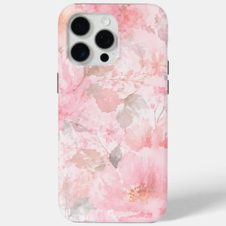 Coque iPhone 15 Pro Max Motif floral aquarelle rose poudré