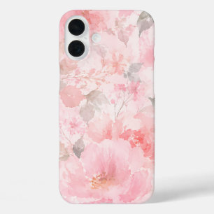 Coques iPhone 16 Plus Motif floral aquarelle rose poudré
