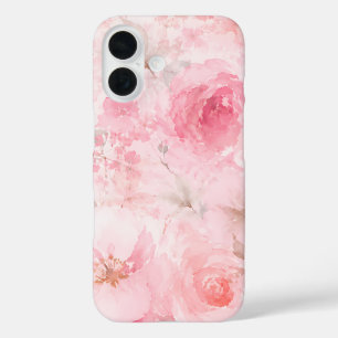 Coque Pour iPhone 16 Motif floral aquarelle rose tendre