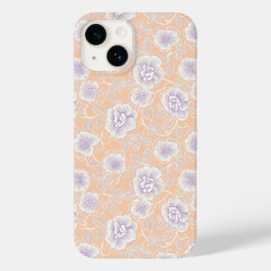 Coque Pour iPhone 14 Motif floral aux couleurs pêche et lavande