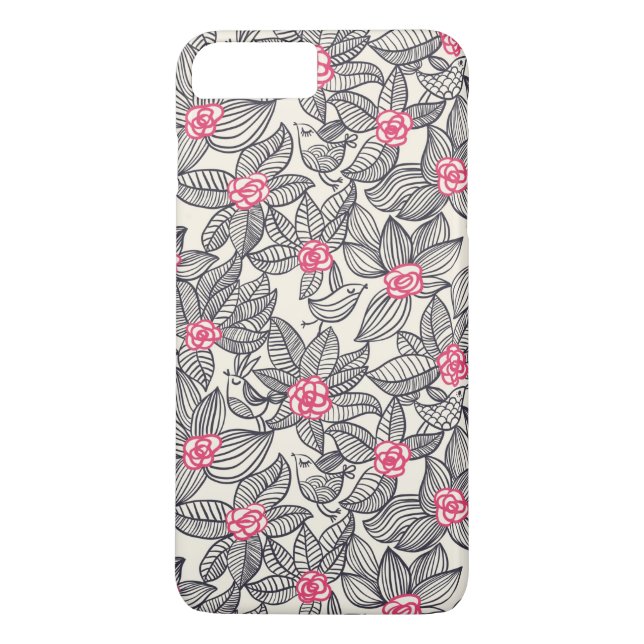 Coques Case-Mate iPhone Motif floral avec des oiseaux de bande dessinée (Dos)
