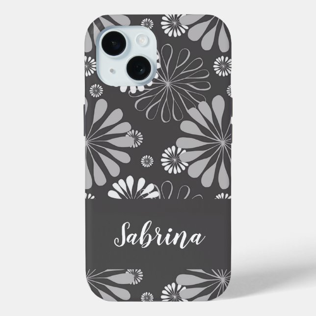 Coques Case-Mate iPhone Motif floral blanc et gris (Verso)