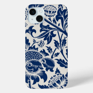 Coque iPhone 15 Mini Motif floral bleu complexe sur fond clair