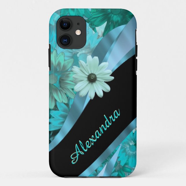Coques Case-Mate iPhone Motif floral bleu de joli aqua personnalisé (Dos)