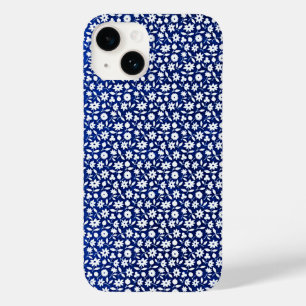 Coque Pour iPhone 14 Motif floral bleu marine et blanc