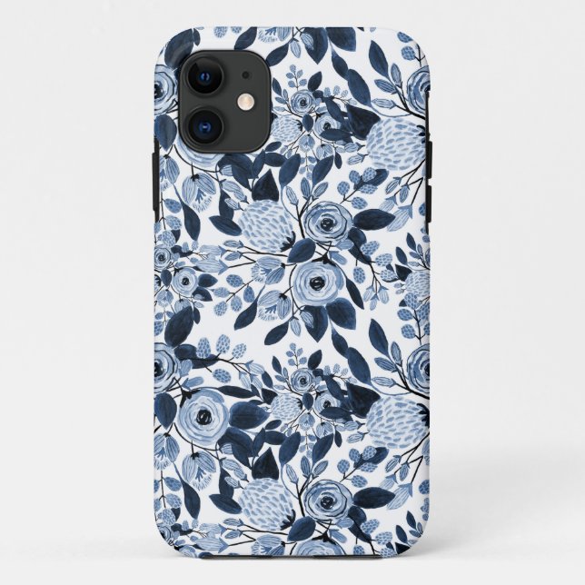 Coques Case-Mate iPhone Motif floral bleu marine Pastel (Dos)