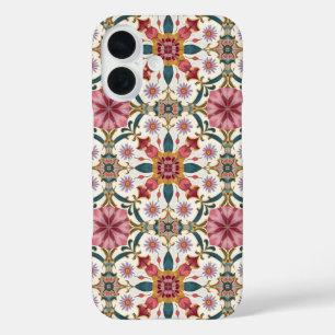 Coque Pour iPhone 16 Motif floral boho en rouge, rose et sarcelle