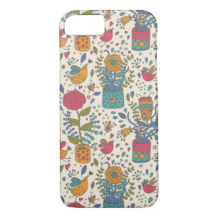 Coque iPhone 8/7 Motif floral de bande dessinée avec les oiseaux 2