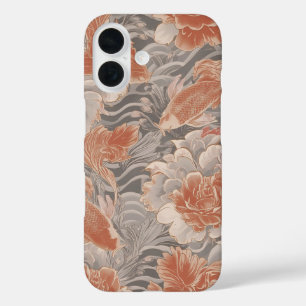 Coque Pour iPhone 16 Motif floral de chinoiserie Coral Koi