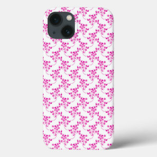 iPhone 13 Case Motif floral doux rose vif sur blanc