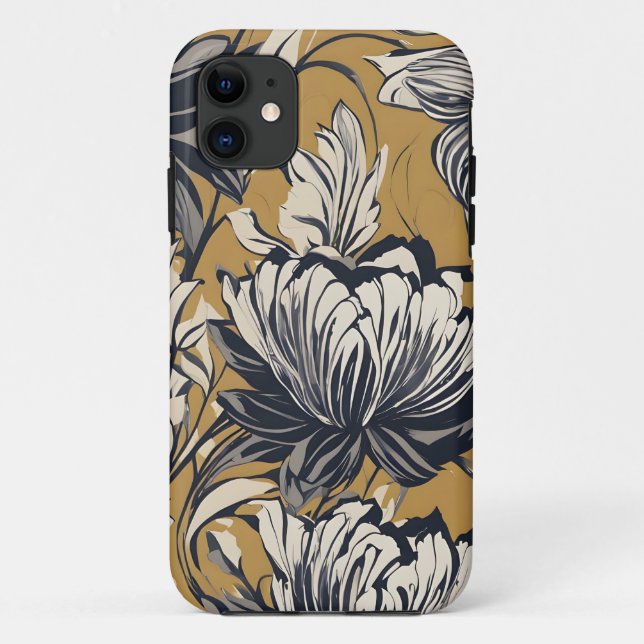 Coques Case-Mate iPhone Motif floral élégant noir et blanc sur fond doré m (Dos)