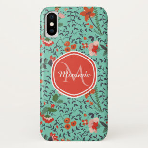 Coque Case-Mate Pour iPhone Motif floral en Monogramme Turquoise et orange et 