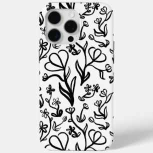 Coque iPhone 15 Pro Max Motif floral en noir et blanc