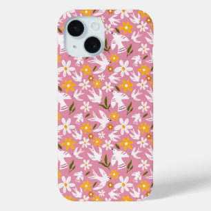 Coque Pour iPhone 15 Motif floral et oiseaux mignon sans couture