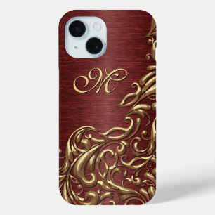 Coque Pour iPhone 15 Motif floral Faux brillant or personnalisé
